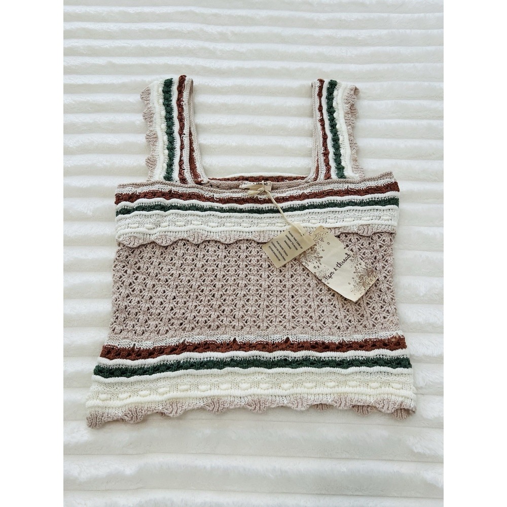 Hem & Thread Womens Boho Bohemian Retro Hippie Knit Crochet Crop Tank Top Size S